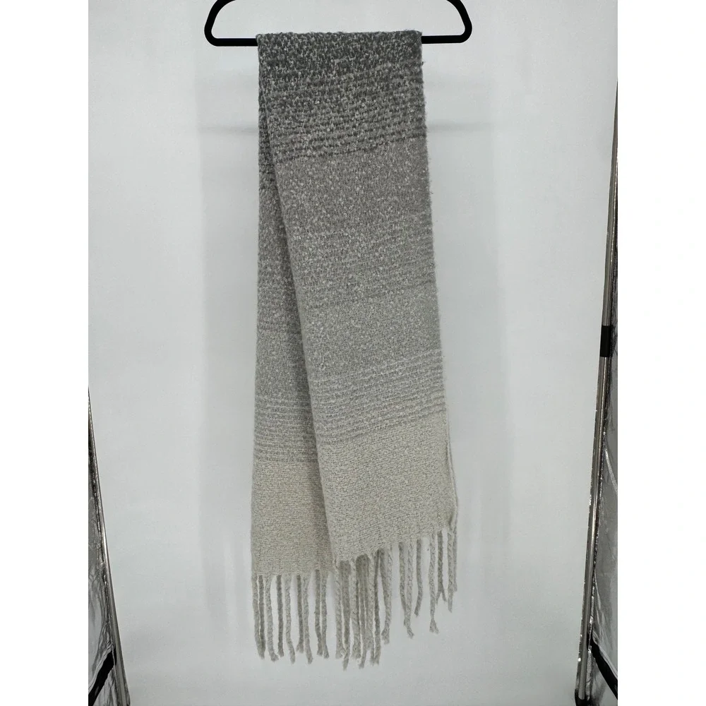 Mer Sea & Co Scarf Grey Ombre Knit Fringe Tassel Wrap Shawl One Size